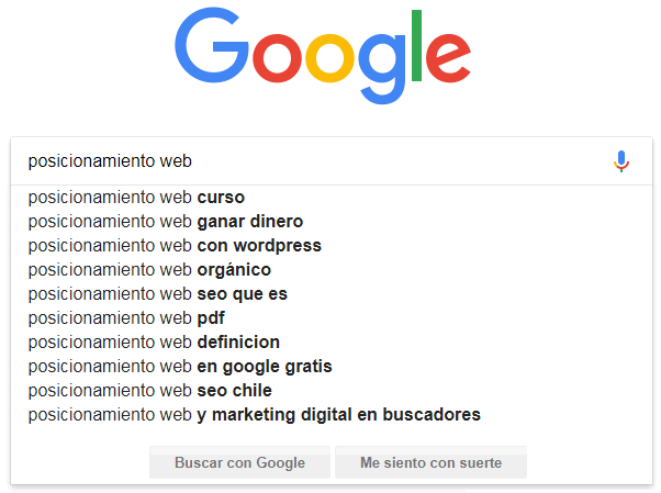 Google suggest, sugerencias del buscador